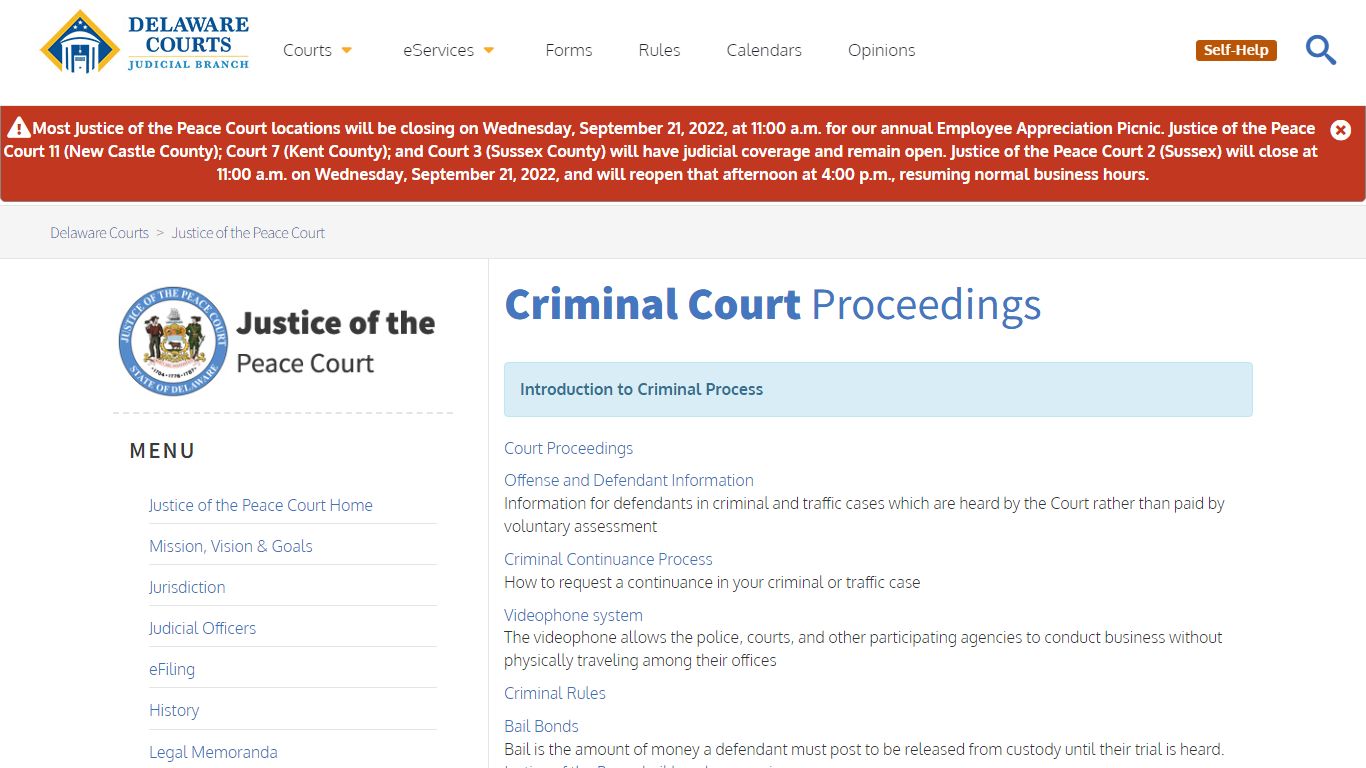 Criminal Court Proceedings - State of Delaware